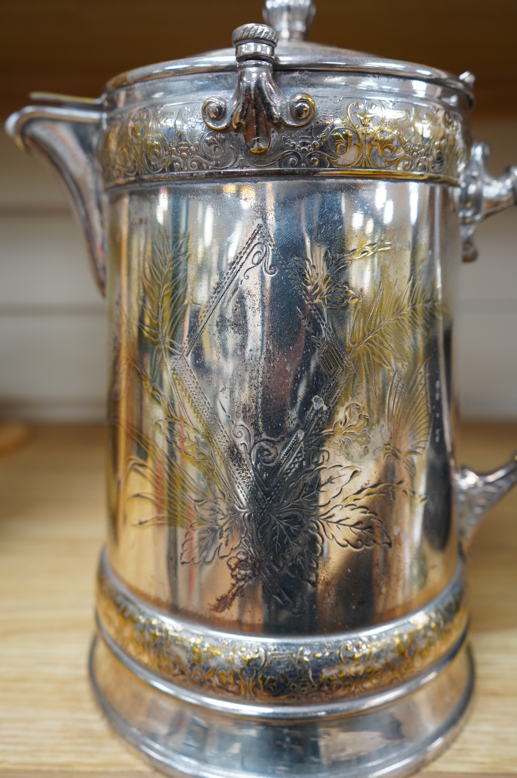 A WMF silver plated hot water jug, 28cm. Condition - fair